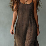 Quiet Luxury Mocha Textured Knit Strappy Relaxed Maxi Dress