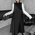 Irregularity Loose Asymmetric Buttoned Solid Color Split-Joint High Neck Midi Dresses