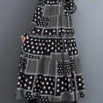 Long Sleeves Loose Buttoned Polka-Dot Printed Split-Joint Midi Dresses