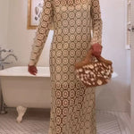 Summer Fashion Floral Crochet Cutout Fabric Long Sleeve Slit Vacation Midi Dress