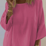Women's Casual Loose Round Neck Solid Color Simple Long Sleeve Shirt