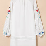 White Boho Floral Tassel Tie V Neck Mini Dress