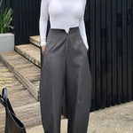 Loose Pockets Solid Color Zipper Pants Trousers