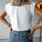 White Solid Mock Neck Cap Sleeve Top