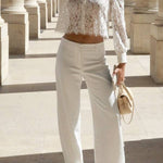 Long-sleeved fringe cropped see-through top