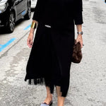 Jollie Knit Long Sleeve Front Slit Midi Sweater and Pleated Tulle Stretch Tank Midi Dress Two-piece Set