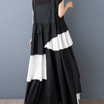 A-Line Loose Asymmetric Buttoned Pleated Spaghetti-Neck Maxi Dresses Suspender Dress