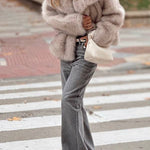 Short plush coat with large lapel