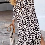 Ibiza Fashion Print Loose V Neck Long Sleeve Long Dress