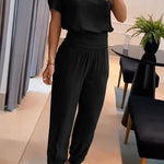 Jemma Puff Sleeve Top and High Waist Pocketed Cuffed Pants Set