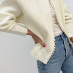 Pearl Trim Ripped Hem Cardigan