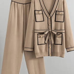 Elegant Color Contrast Two-piece Sweater Suit