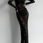 Bodycon High Waisted See-Through Solid Color Split-Joint Round-Neck Cover-Up Maxi Dresses