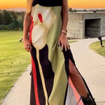 Fashion Art Print Strapless Split Dress