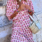 Small stand collar v neck fashion dress