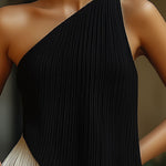 Minimalism Asymmetric Pleated One-Shoulder Top