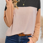 Colorblock corduroy long-sleeve top