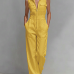 Women's Minimalist Zippered Lapel Sleeveless Jumpsuit