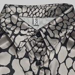 Long Sleeves Loose Buttoned Contrast Color Snakeskin Printed Lapel Blouses&Shirts Tops