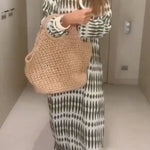 Loose Printed Long Sleeves Loose V-Neck Maxi Dresses