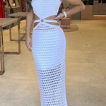 Stunning Gaze Knit Texture Ring Side Waist Cutout Stretch Maxi Dress（Note: top without lined, you can bring your own bra）