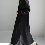 Simple Long Sleeves Split-Side Solid Color Lapel Midi Dresses Shirt Dress