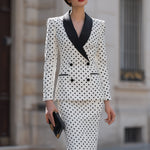 Polka Dot Double-Breasted Blazer & Pencil Skirt Set