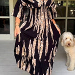 Retro 3/4 Sleeve Print Midi Dress