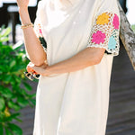 White Floral Crochet Splicing Sleeve T-shirt Dress