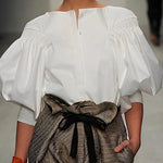 Puff Sleeves Buttoned Solid Color Blouses&Shirts Tops