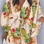 Original Loose Floral Printed Tied Buttoned Mini Shirt Dress