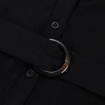 Bodycon Elasticated Waist Belted Buttoned Layered Solid Color Split-Joint Mini Dresses Shirt Dress