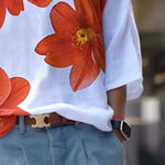Long Sleeves Loose Flower Print One-Shoulder T-Shirts Tops