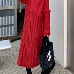 Long Sleeves Loose Solid Color Split-Joint Tasseled V-Neck Midi Dresses Sweater Dresses