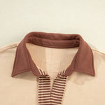 Light French Beige Striped Patchwork Collar Sweatshirt