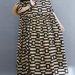 Loose Short Sleeves Plaid Round-Neck Midi Dresses
