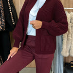 Solid Color V-neck Long-sleeved Casual Knitted Cardigan
