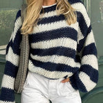 Loose Striped Fashionable All-match Long Sleeve Knitted Sweater