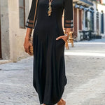 A-Line Half Sleeves Newspaper Print Pockets Split-Joint Round-Neck Midi Dresses