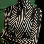 Long Sleeves Skinny Striped High-Neck T-Shirts Tops