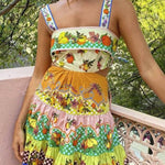Summer MulticolorLemon Preated Hem Mini Dress