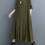 A-Line Long Sleeves Buttoned Pleated Pockets Split-Joint Lapel Midi Dresses Shirt Dress