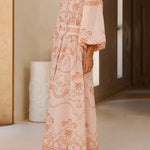 Long Sleeves Loose Belted Buttoned Contrast Color Printed Split-Joint Split-Side Lapel Maxi Dresses Shirt Dress