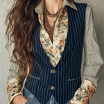 Vintage Striped Floral Print Long-sleeved Blouse