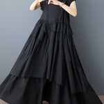 A-Line Loose Asymmetric Buttoned Pleated Spaghetti-Neck Maxi Dresses Suspender Dress