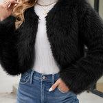 Stylish Long Sleeve Short Casual Faux Fur Jacket