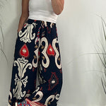 Queen of Hearts Printed Pocketed Drawstring Elastic Waist Pants