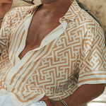 Men's Summer Casual Tencel Cotton Printed Lapel Short Sleeve Shirt