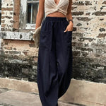 Loose Plus Size Elasticity Pockets Solid Color Pants