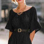 Draped Neckline Batwing Sleeve Belted Maxi Dress